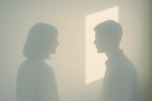 壁に映る２人の影