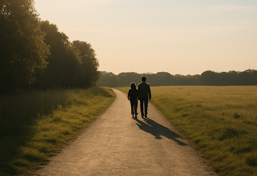 道を歩く二人の背中