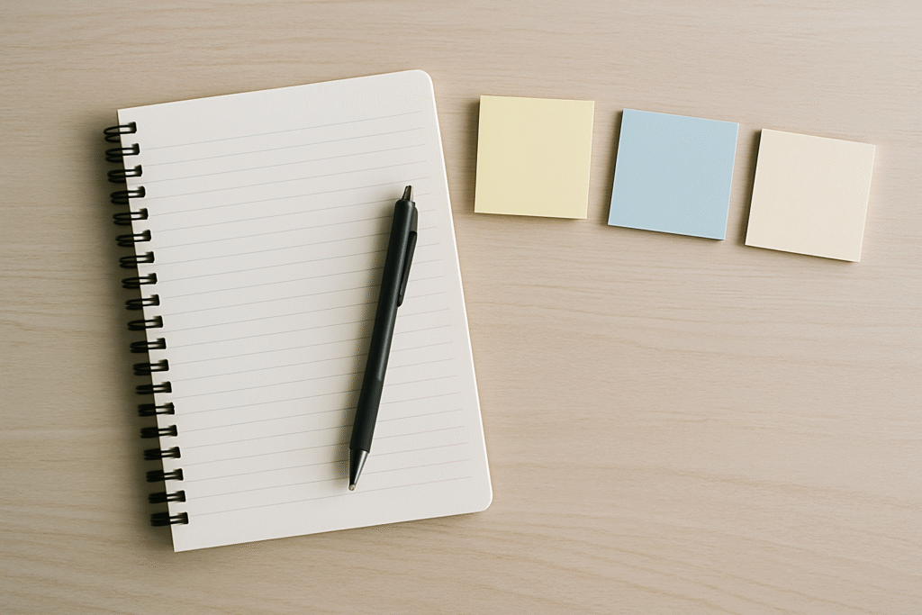 ノートとペンと３つの付箋