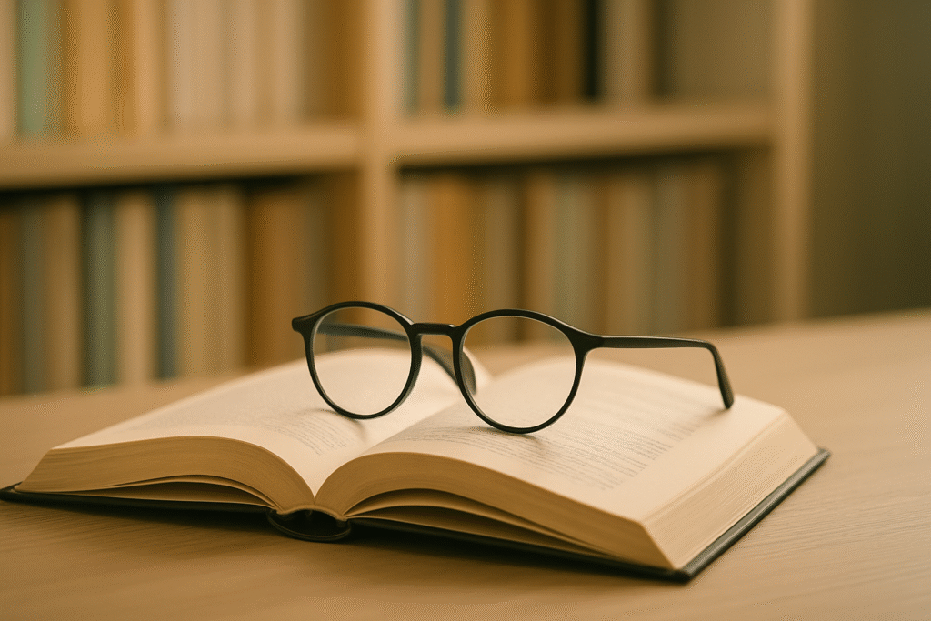 開かれた本の上に置かれた眼鏡