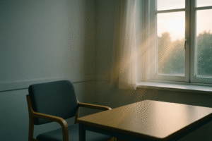支援現場を連想する静かな空間・窓際