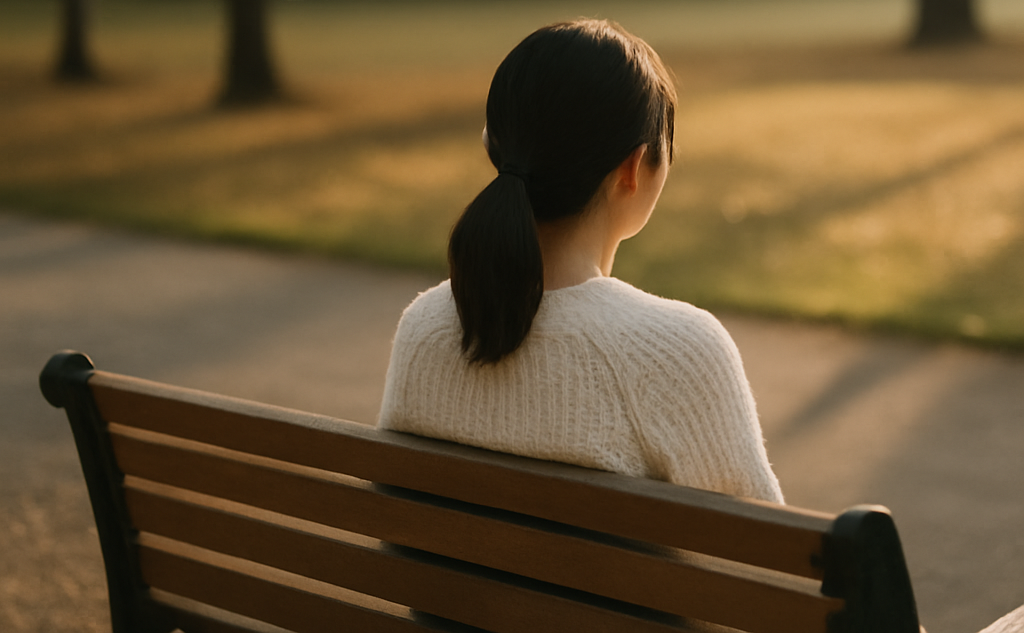 ベンチに座る女性の後ろ姿