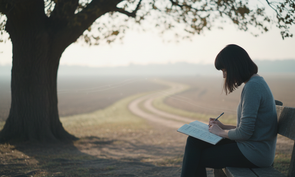 木陰でノートを開く人