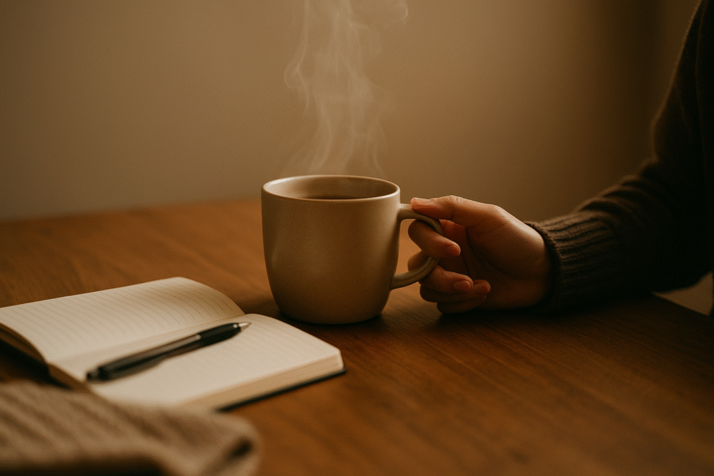 コーヒーで一息つく人