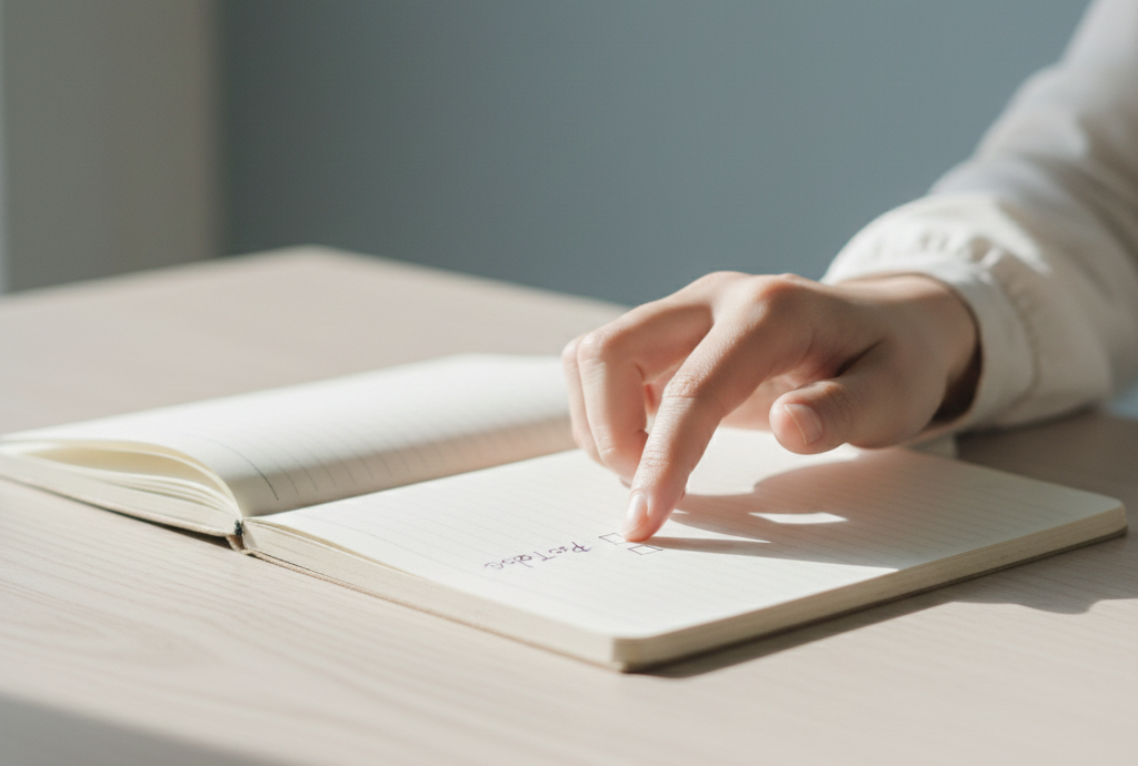 ノートを指す手元